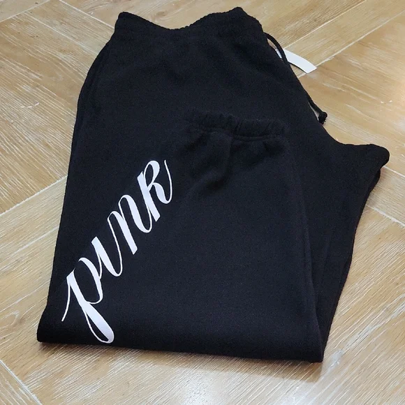 PINK Victoria's Secret Black Ivy Fleece Relaxed Fit Sweatpants Size XL NWT - Picture 3 of 9